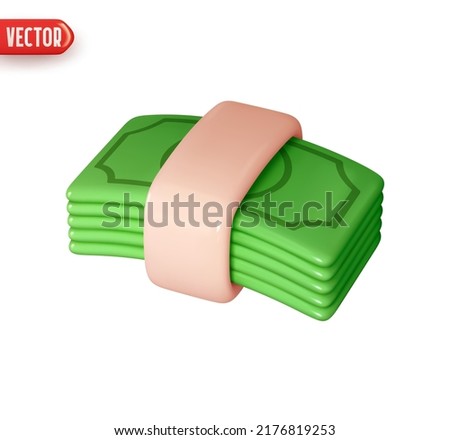 Pile paper dollar bill. Realistic 3d design In plastic cartoon style. Icon isolated on white background. Vector illustration