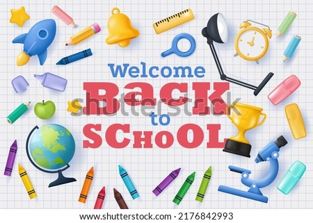 Back to School banner. Vector illustration in 3D style Royalty-Free Stock Photo #2176842993