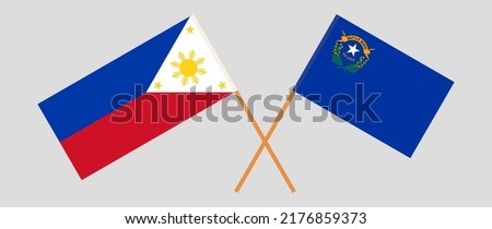 Crossed flags of the Philippines and The State of Nevada. Official colors. Correct proportion. Vector illustration
