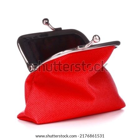 red cash wallet isolated over white background. Charge purse. Open empty coin wallet. Royalty-Free Stock Photo #2176861531