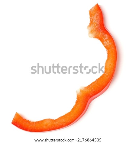 red pepper slice part isolated over white background cutout. Top view, flat lay.