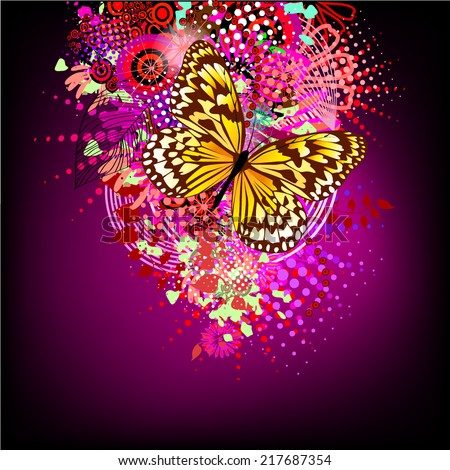 Abstract purple background with butterfly. Vector