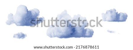 3d rendering, abstract set of cumulus clouds, sky clip art isolated on white background, design elements