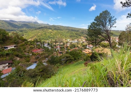 Panama, Boquete, panoramic view from the surrounding volcanic hills in the afternoon