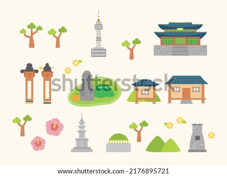 Korean traditional cultural property icon. Cute hand drawn design. flat design style vector illustration.