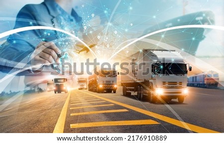 Transport and logistic concept, Manager and engineer checking and control logistic network distribution and customer data for logistic Import export on global network background Royalty-Free Stock Photo #2176910889