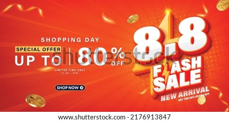 8.8 3D flash Sale banner template design for web or social media. Royalty-Free Stock Photo #2176913847