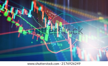 Abstract graphic consisting of blured points , graph and chart . Information concept . Business , technology background .