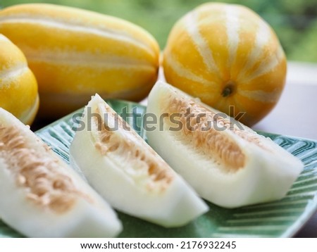Fresh organic fruit oriental melon Royalty-Free Stock Photo #2176932245