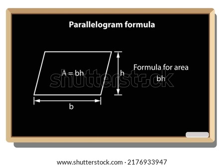 Parallelogram formula. Geometric figures on black school board vector background. mathematical formula equation