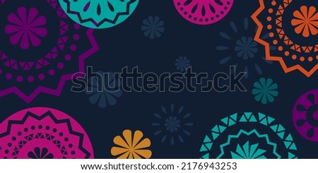 Hispanic heritage month background. Vector banner, poster for social media, networks. Greeting card with copy space. National Hispanic heritage month text, Papel Picado pattern on black background. Royalty-Free Stock Photo #2176943253