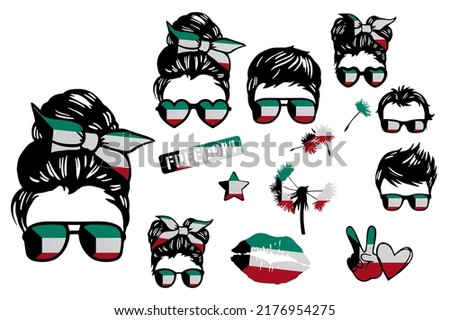 Family sublimation pack in colors of national flag on white background. Kuwait