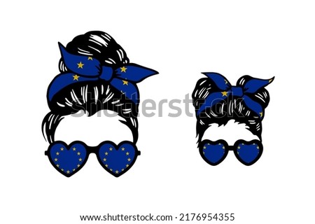 Family clip art in colors of Europe Union flag on white background