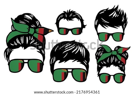 Family clip art set in colors of national flag on white background. Zambia