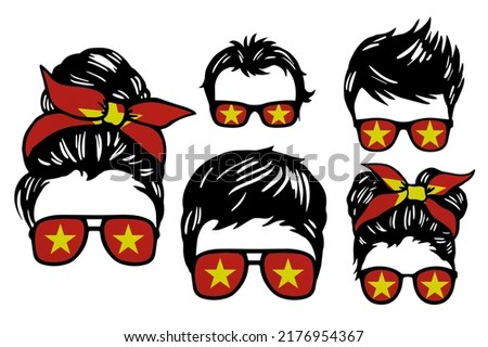 Family clip art set in colors of national flag on white background. Vietnam