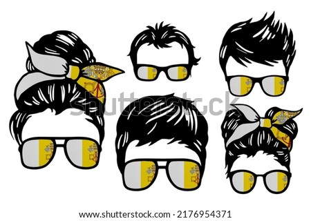 Family clip art set in colors of national flag on white background. Vatican City