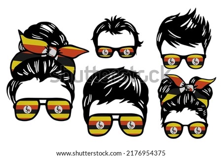 Family clip art set in colors of national flag on white background. Uganda