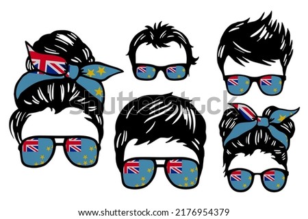 Family clip art set in colors of national flag on white background. Tuvalu