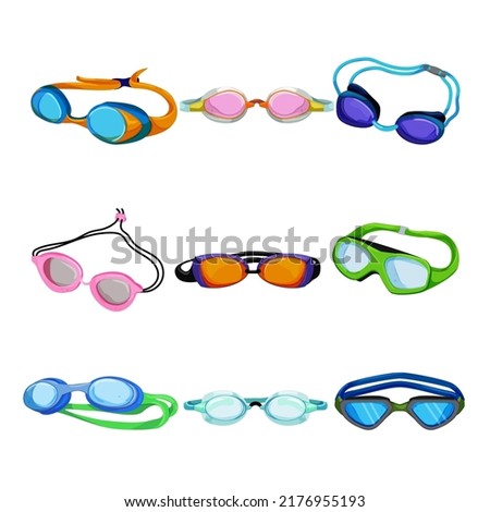 pool goggles set cartoon. swim water glasses, summer swimmer, child fun, diving people underwater equipment pool goggles vector illustration Royalty-Free Stock Photo #2176955193