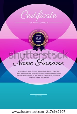 Certificate template with colorful abstract geometric border texture in A4 portrait size. Vector illustration for education diploma, business award certificate, event recognition template and more