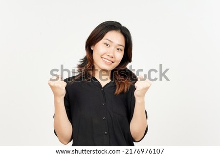 Yes and Celebration Gesture of Beautiful Asian Woman Isolated On White Background