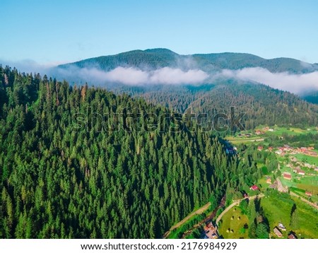 aerial view of carpathian mountains range white clouds copy space summer time ukraine