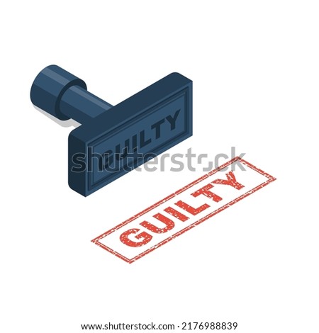 Stamping Guilty. Grunge rubber stamp. Guilty concept. Print isolated on white background. Red square grungy vintage ink stamp. Vector illustration flat design. Royalty-Free Stock Photo #2176988839
