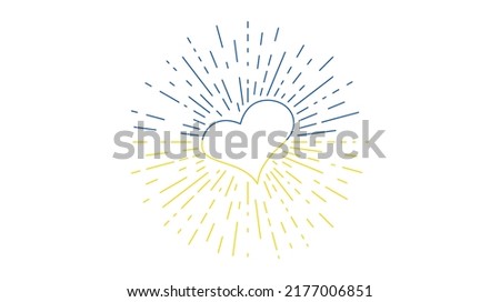 Heart in Ukrainian colors with hand drawn vintage bursting rays. Yellow and blue retro design heart on white background. Vector illustration
