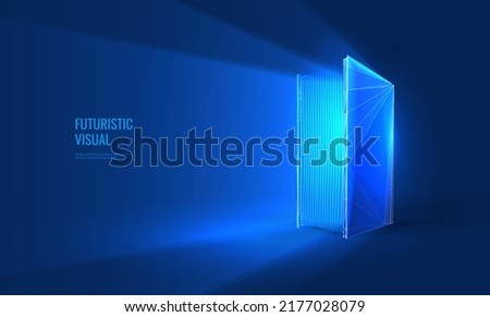 Online education concept in digital futuristic style. Light effect of a beam of light emanating from an open book, e-learning or e-book concept. Vector illustration on a dark night background