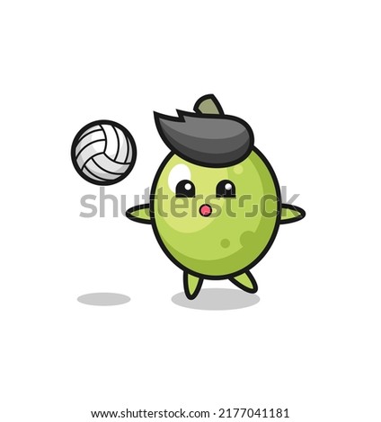 Character cartoon of olive is playing volleyball , cute style design for t shirt, sticker, logo element