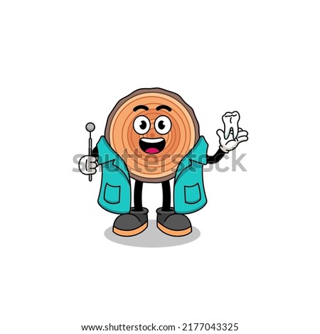 Illustration of wood trunk mascot as a dentist , character design