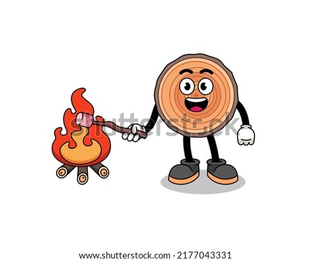 Illustration of wood trunk burning a marshmallow , character design