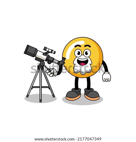 Illustration of egg yolk mascot as an astronomer , character design