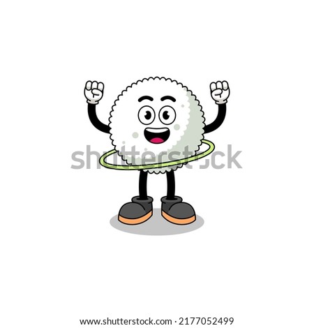 Character Illustration of rice ball playing hula hoop , character design