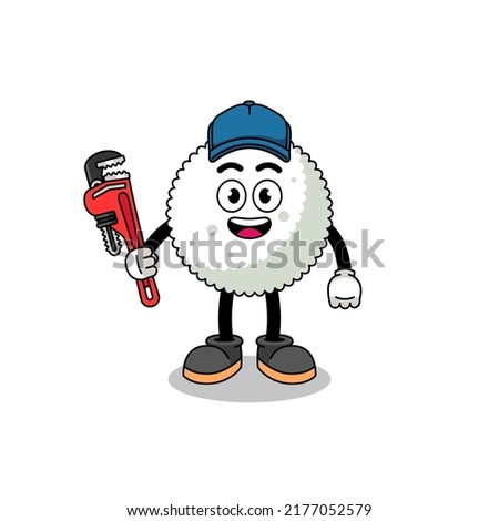 rice ball illustration cartoon as a plumber , character design