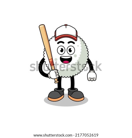 rice ball mascot cartoon as a baseball player , character design