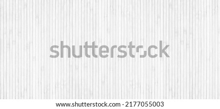 White wooden surface widescreen texture. Natural bamboo light backdrop. Whitewashed wood slat large background Royalty-Free Stock Photo #2177055003