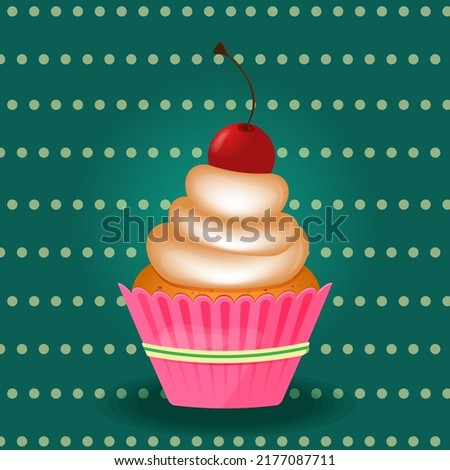 Retro cupcake with cream and cherry
