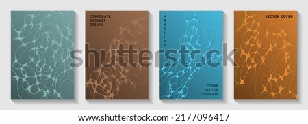 Biotechnology and neuroscience vector covers with neuron cells structure. Dynamic waves blockchain backgrounds. Vivid magazine vector layouts. Neuroscience covers design.