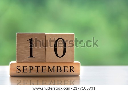 September 10 calendar date text on wooden blocks with copy space for ideas or text. Copy space and calendar concept