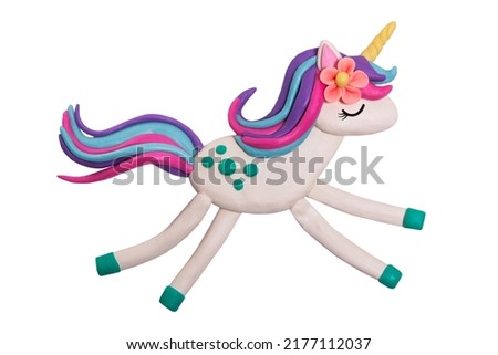 A magic unicorn made of clay. isolated on white