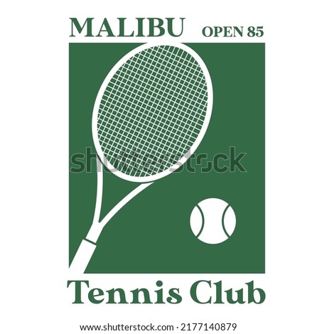 TENNIS RACKET AND BALL, MALIBU CLUB Royalty-Free Stock Photo #2177140879