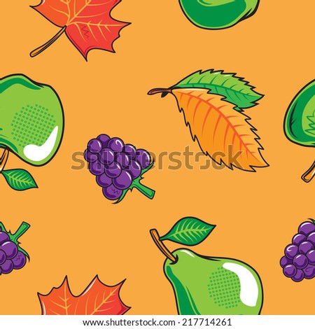 Seamless pattern with autumn fruits and leaves. Bright colorful background. Eps 10 vector illustration.