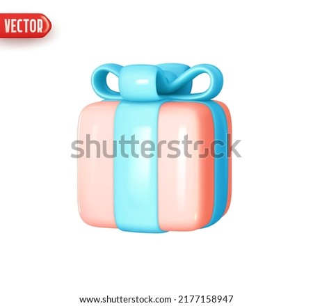Gift box. Pink Square gift surprise. Decor for birthday, Christmas and new year. Realistic 3d design In plastic cartoon style. Icon isolated on white background. Vector illustration