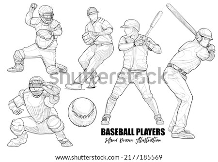 baseball players set. hand drawing of sport. vector illustration.