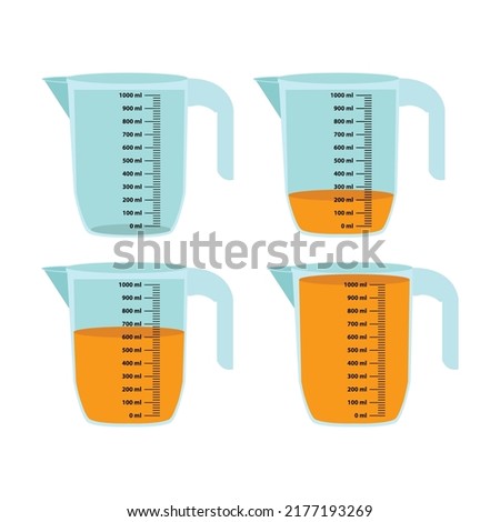 Scale measuring jug. different litre liquid. Beaker for chemical experiments in the laboratory. Vector illustration Royalty-Free Stock Photo #2177193269