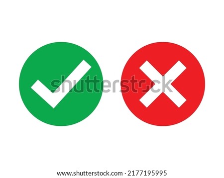 Green check mark and red cross icon. Set of simple icons in flat style: Yes-No, Approved-Disapproved, Accepted-Rejected, Right-Wrong, Correct-False, Green-Red, Ok-Not Ok. Vector illustration Royalty-Free Stock Photo #2177195995