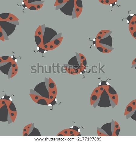 Seamless pattern in boho style with ladybug. Ladybug in dark tones. Modern style. Suitable for scrapbooking, stickers, decoration, merch, clothing, postcards.