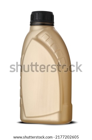 gold plastic bottle with car brake fluid on white background Royalty-Free Stock Photo #2177202605