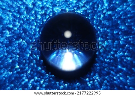 jellyfish bokeh on a shiny blue background and a glass ball